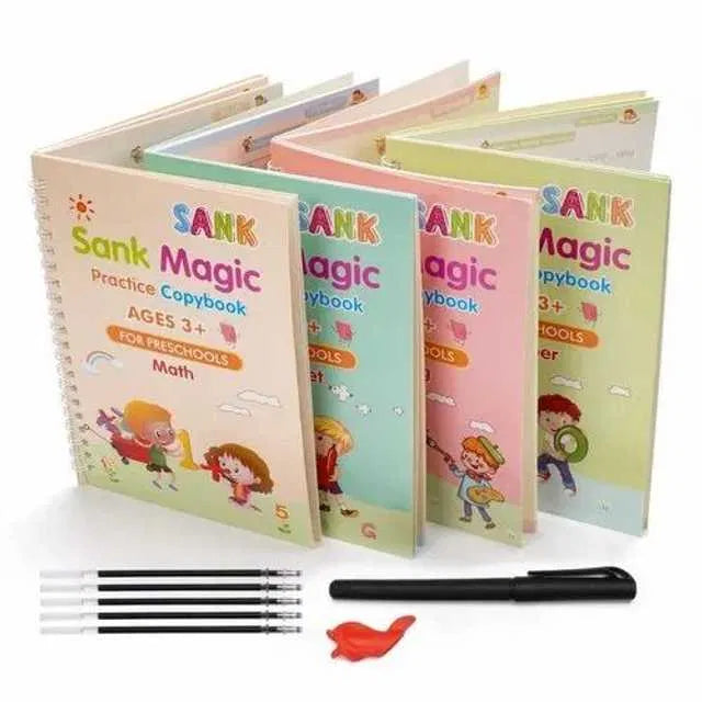 Magic Practice Copybook Set for Kids (4 Books + 20 Refills + 2 Pens + 2 Grips) New