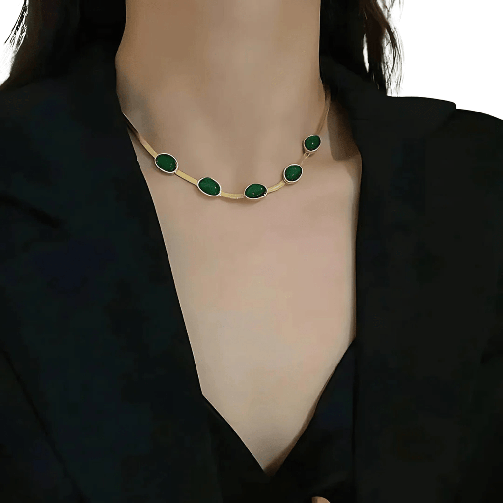 Oval Green Crystal Pendant Necklace Set