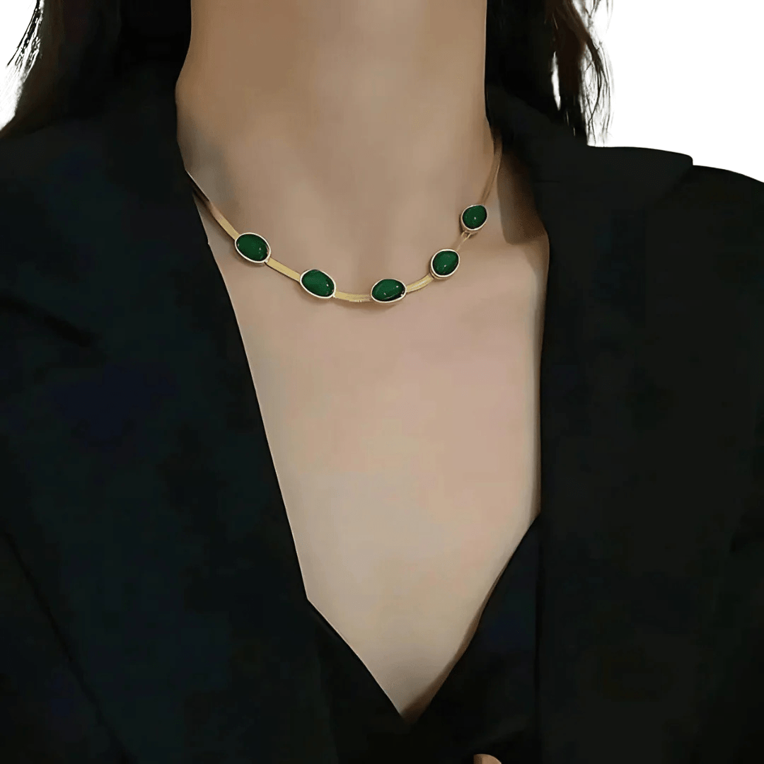 Oval Green Crystal Pendant Necklace Set