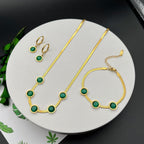 Oval Green Crystal Pendant Necklace Set